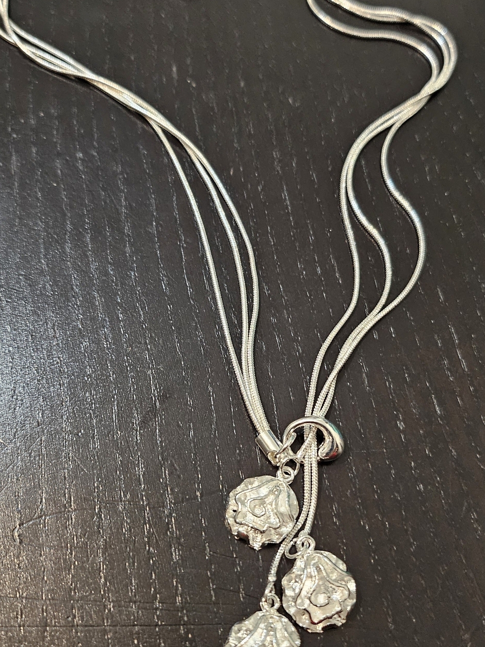 925 Sterling Silve Multi-Strand Necklace with Textured Disc Charms - Silver